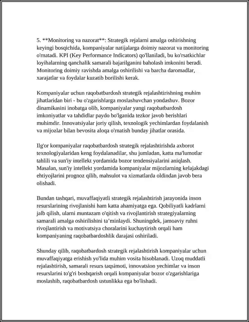 Raqobatbardosh strategik rejalashtirish 4