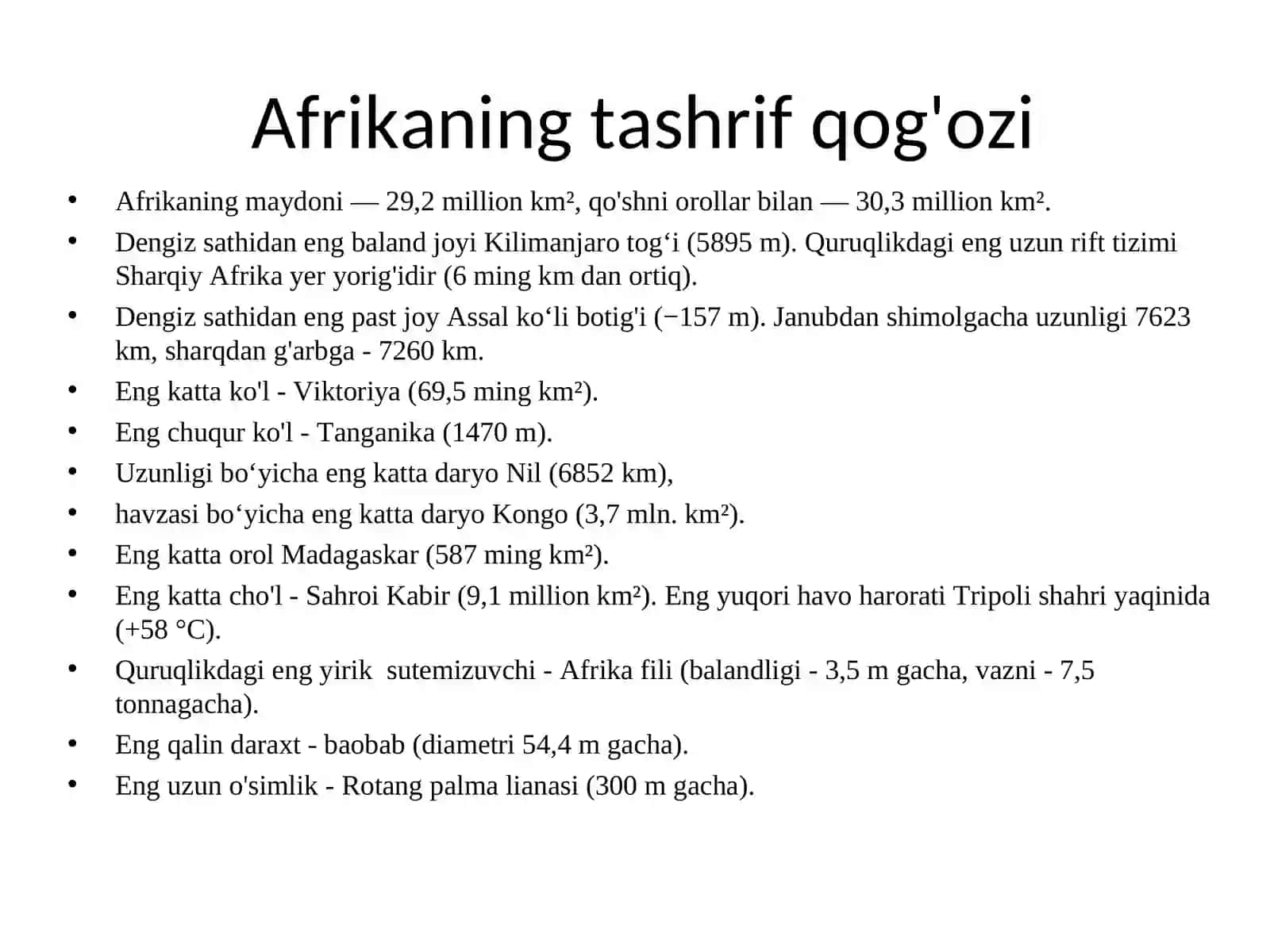 Afrika Materigi geografik o’rnining asosiy xususiyatlari 4