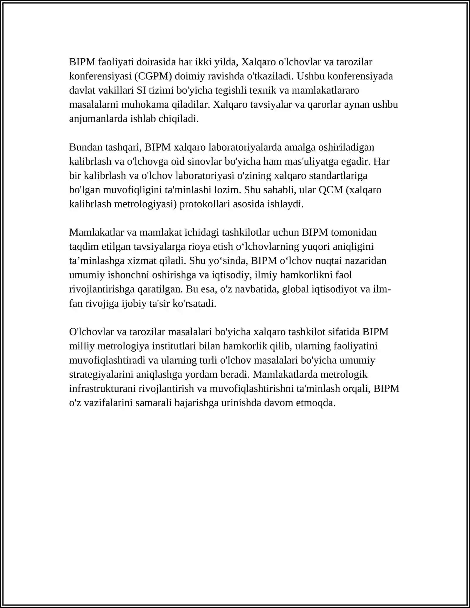 Xalqaro o'lchovlar va tarozilar byurosi (BIPM) 4