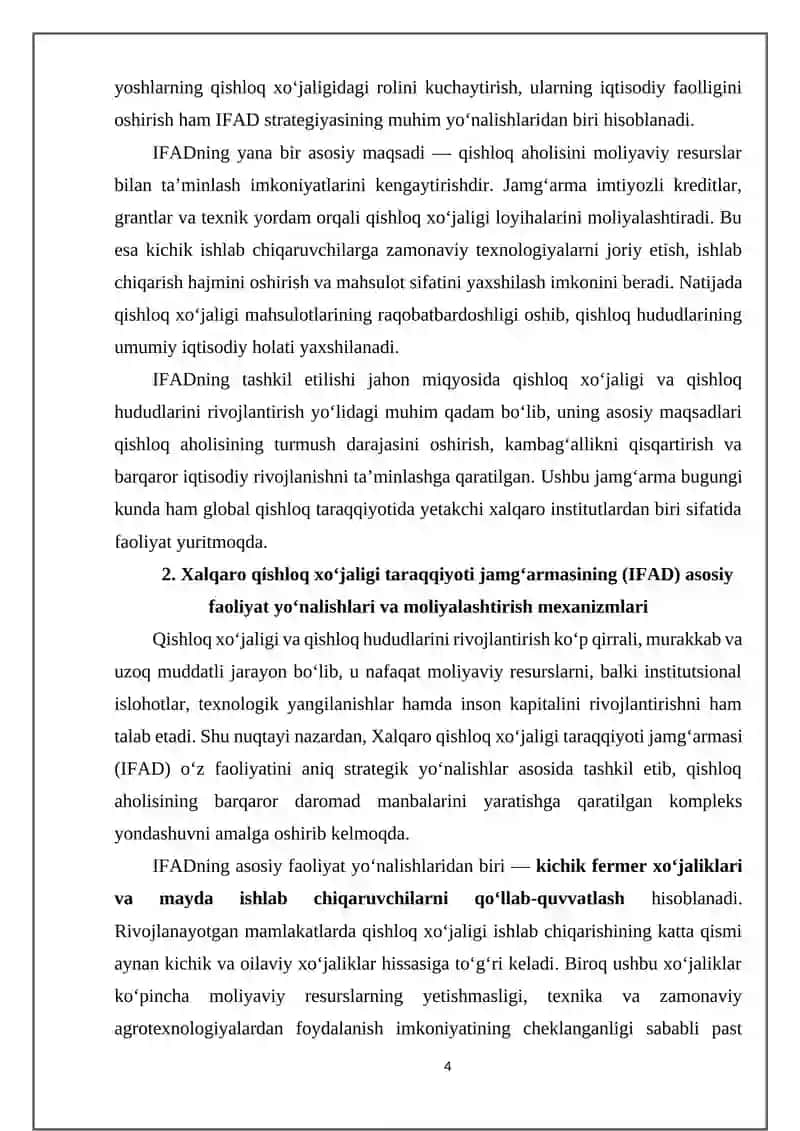 XALQARO QISHLOQ XO‘JALIGI TARAQQIYOTI JAMG‘ARMASI (IFAD) 4
