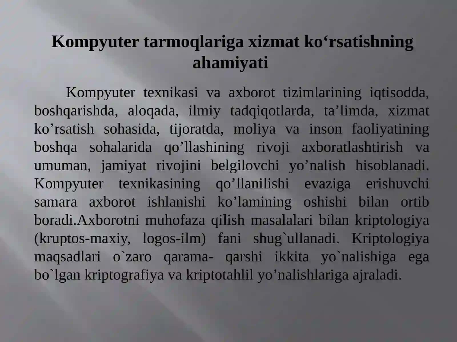 Kompyuter tarmoqlariga xizmat koʻrsatish 4