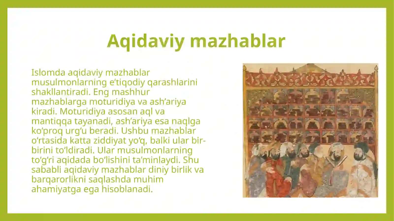 Islom dini manbalari aqidaviy mathablari va ularning hozirgi davrdagi ahamiyati 4