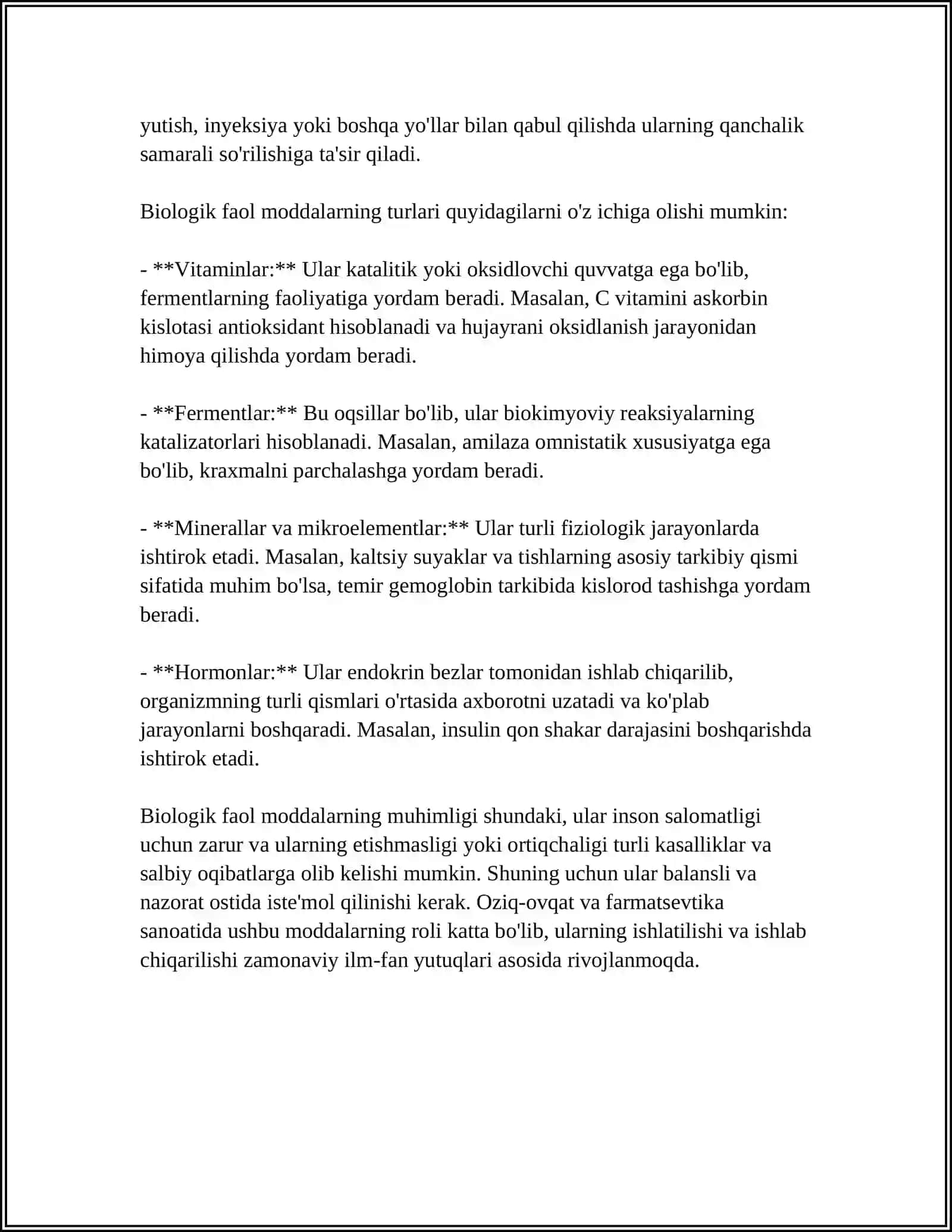 BIOLOGIK FAOL MODDALAR VA ULARNING XUSUSIYATLARI 4