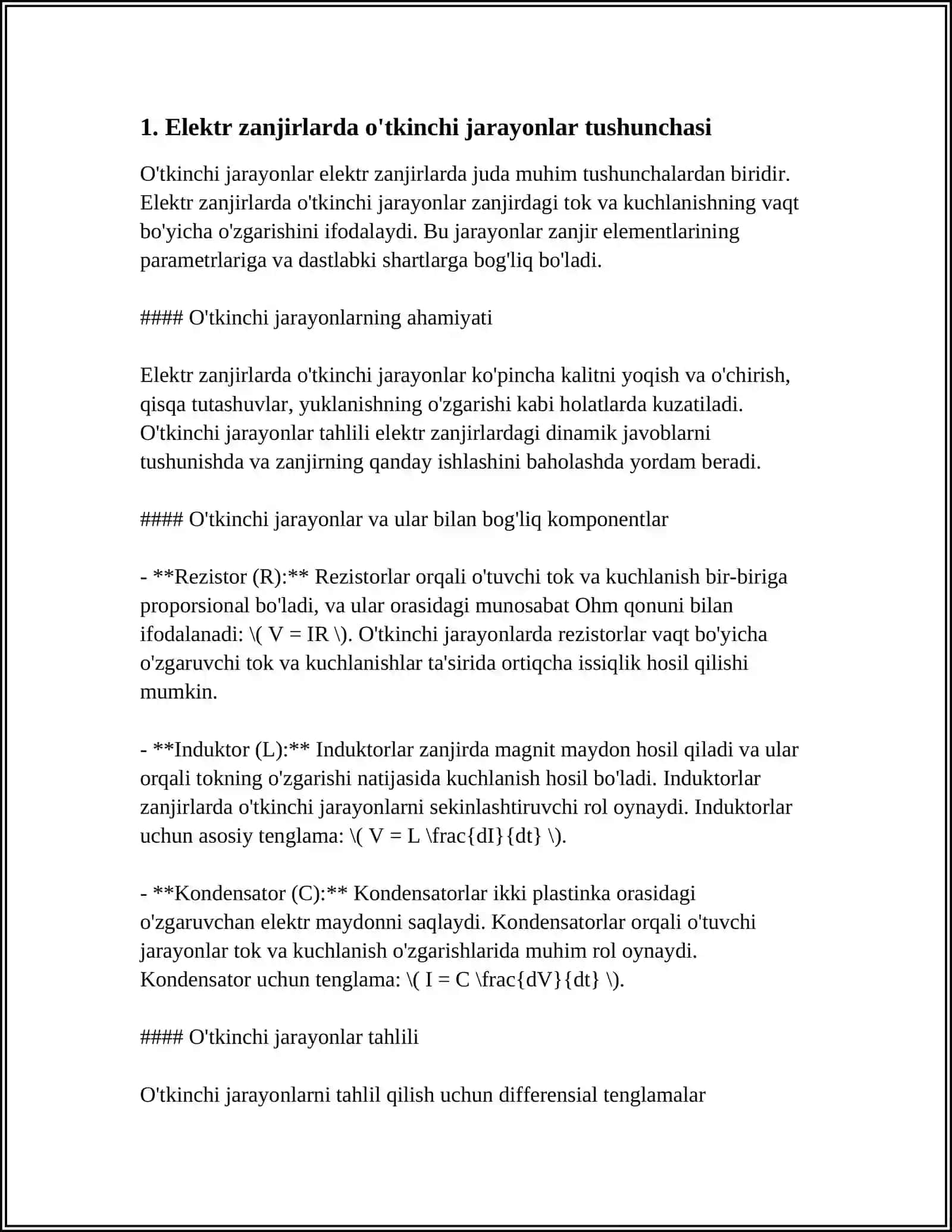 ELEKTR ZANJIRLARIDA O'TKINCHI JARAYONLAR 4