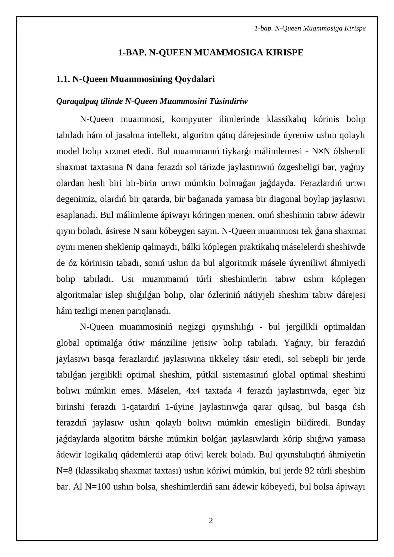 N-Queen muammosini yechish algoritmlari 4