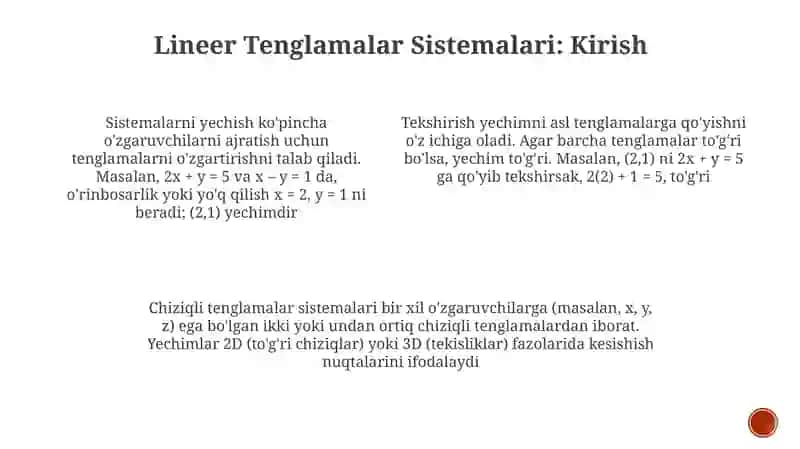 Chiziqli algebrik tenglamalar sistemasini yechish va tekshirish 4