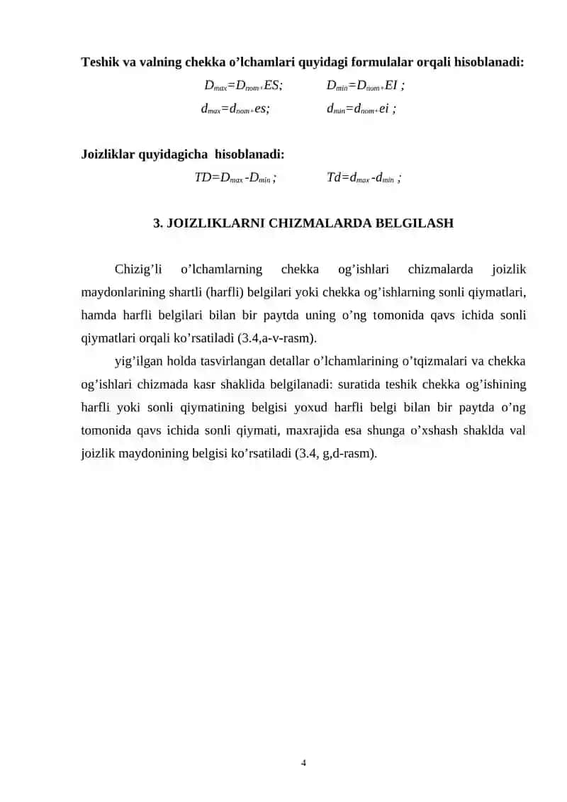O‘lchamlar, og‘ishlar va joizliklar to‘g‘risida tushunchalar 4