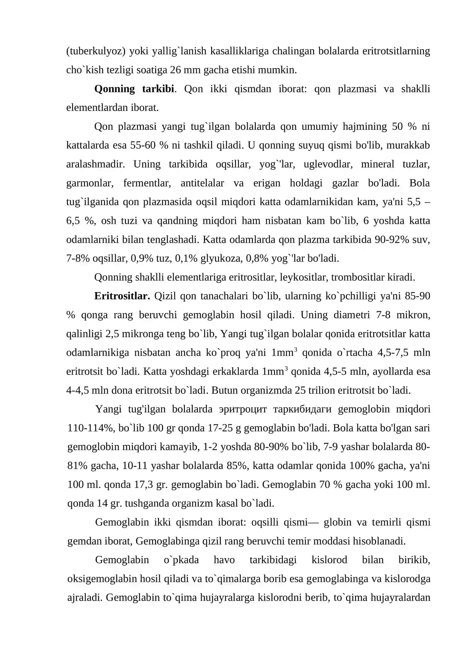 Qon. Qon aylanish organlarining yosh xususiyatlari 4