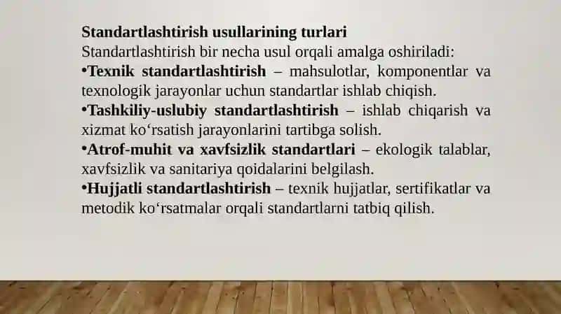 Standartlashtirish usullarini o'rganish 4