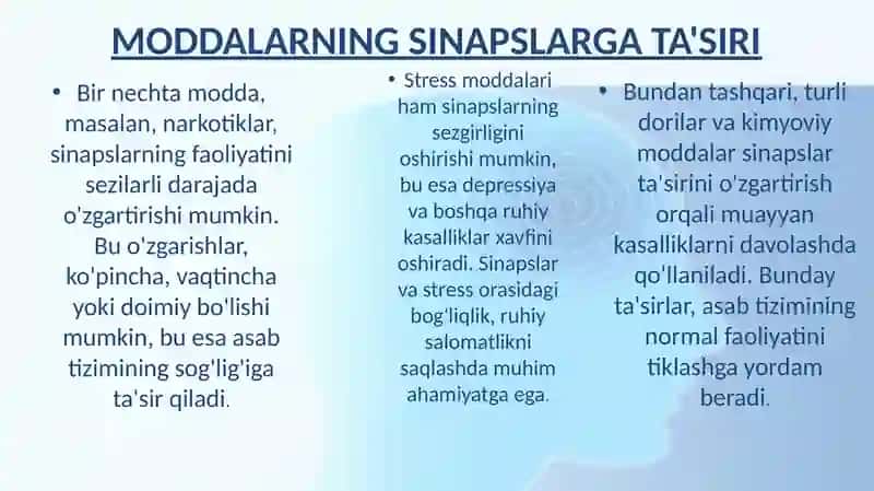 Sinapslarning turli moddalarga sezgirligi 4