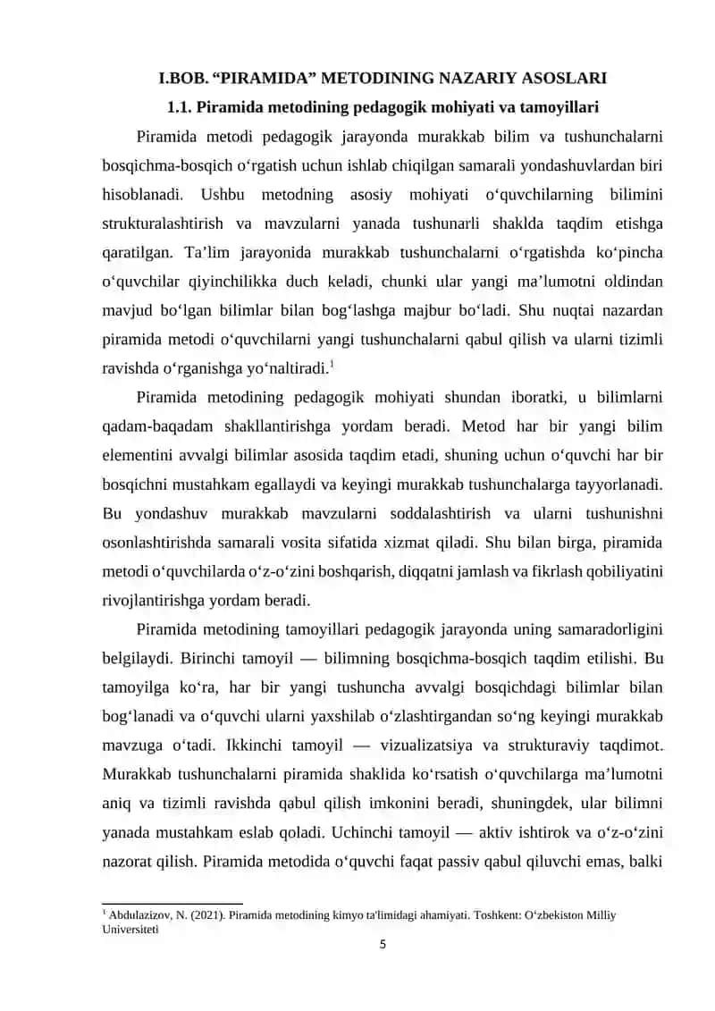 "Piramida" metodini murakkab kimyoviy tushunchalarni oʻrganishda qoʻllash 4