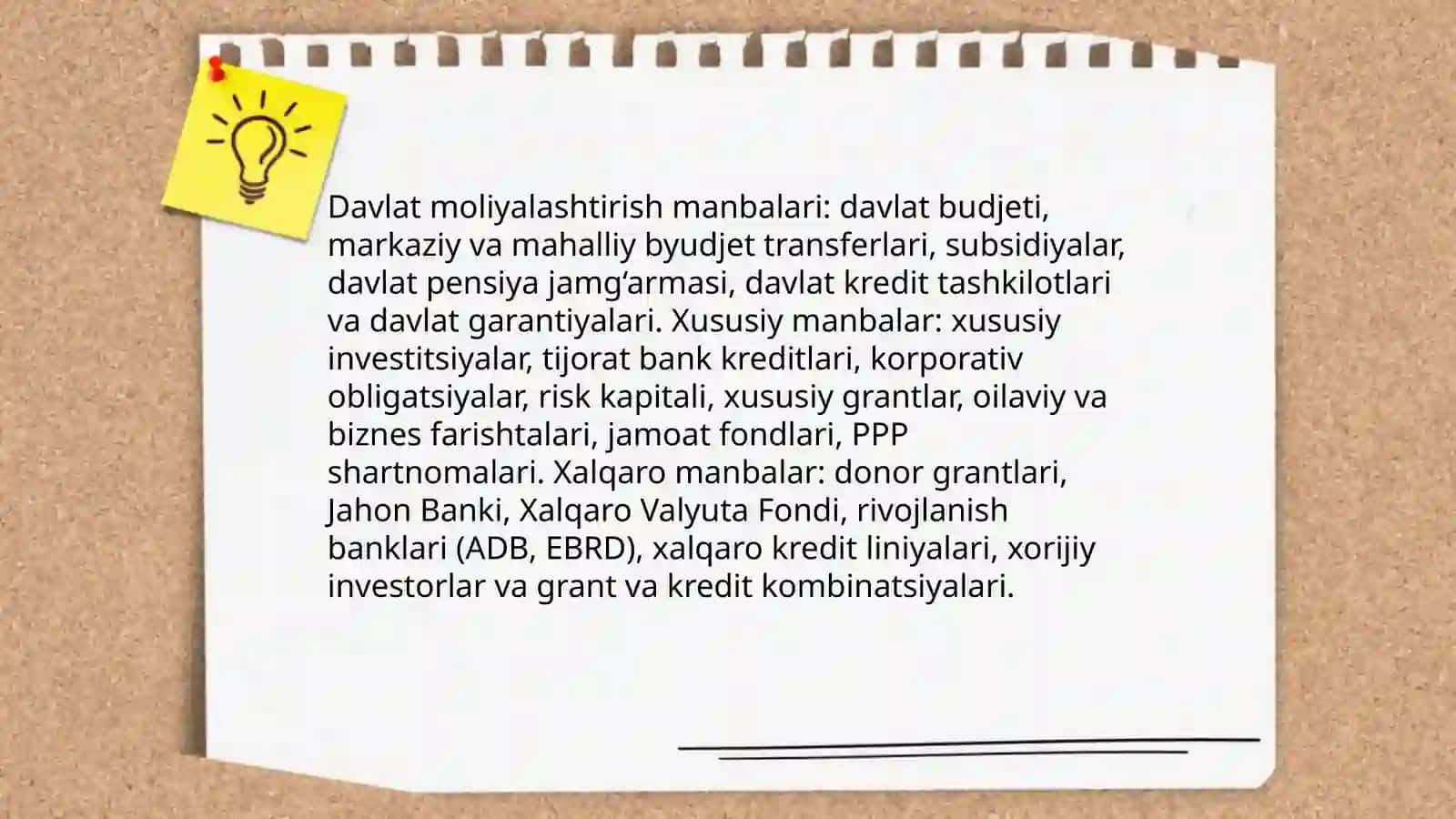 Resurslar va moliyalashtirishning mavjudligi 4