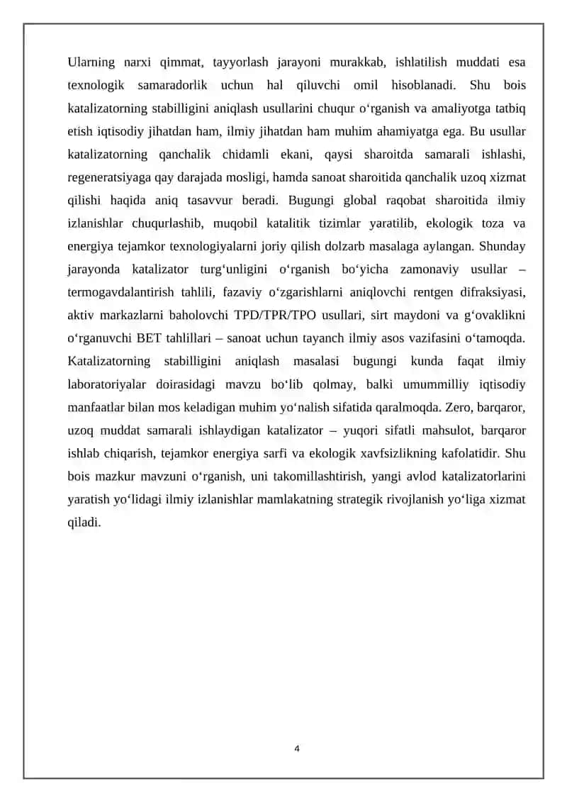 Katalizatorning stabilligini (turg‘unligini) aniqlash usullari 4