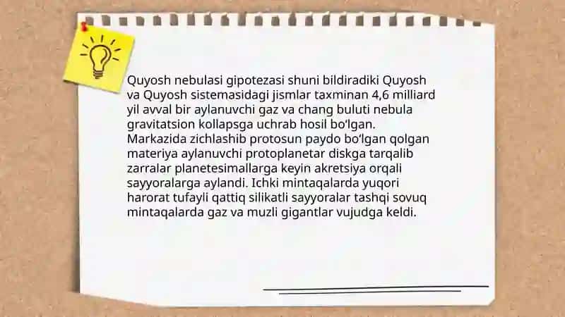 Koinotda yer, uning paydo boʻlishi haqidagi asosiy gipotezalar 4