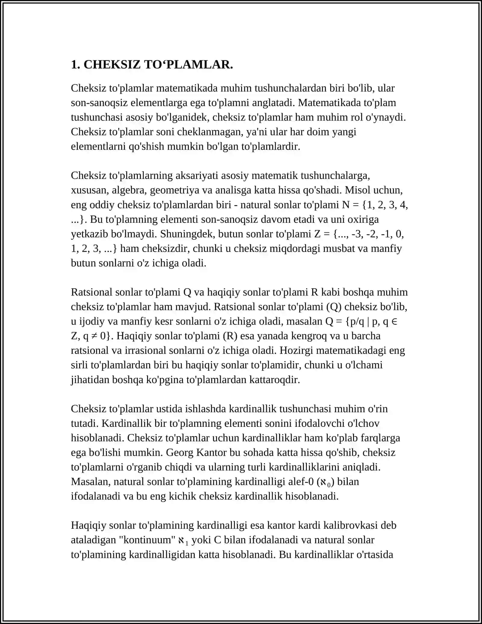 CHEKSIZ TO‘PLAMLARNI QUVVATIGA KO‘RA TAQQOSLASH MUAMMOLARI 4