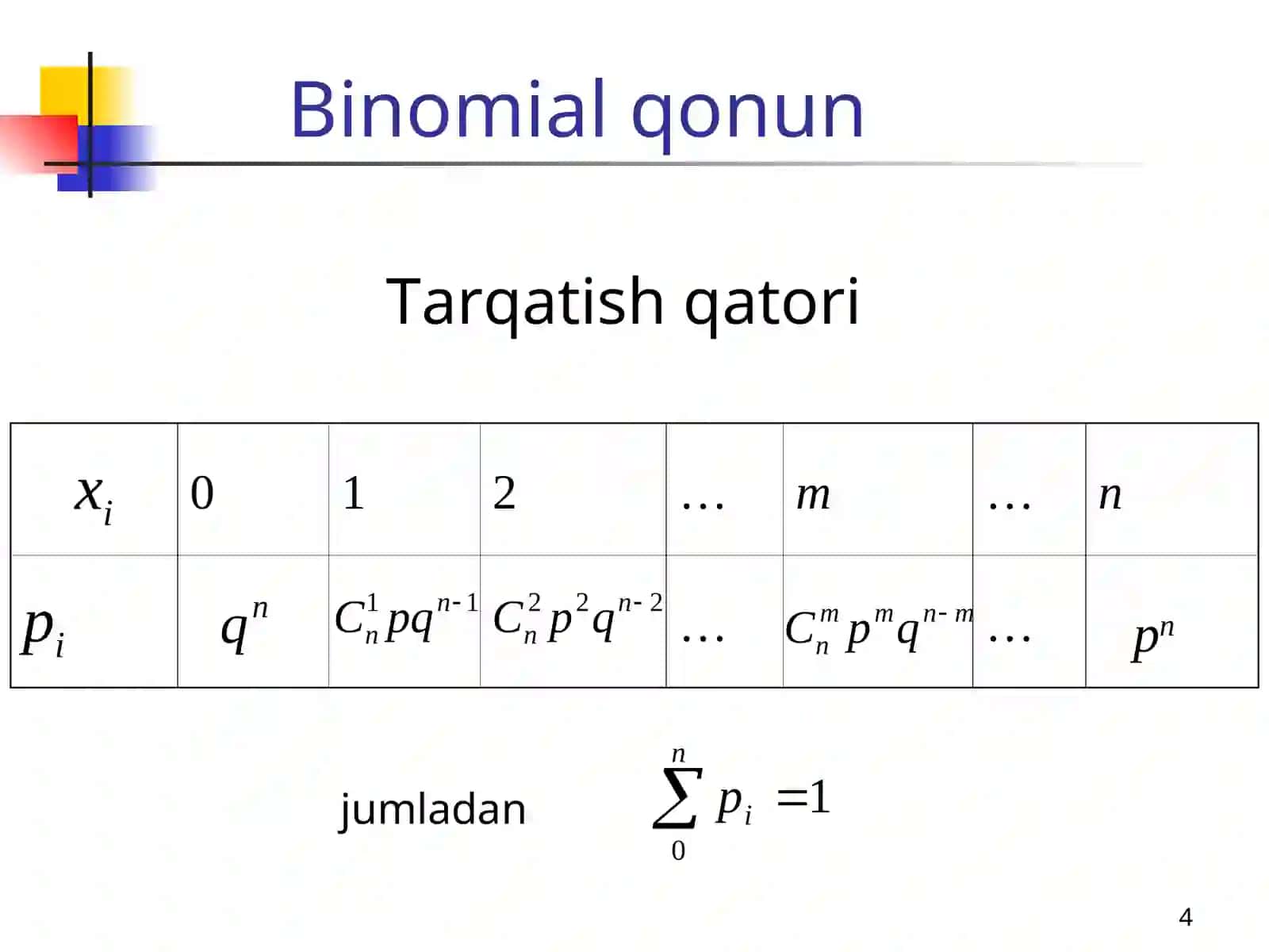 Tasodifiy o'zgaruvchilar Tahlili 4
