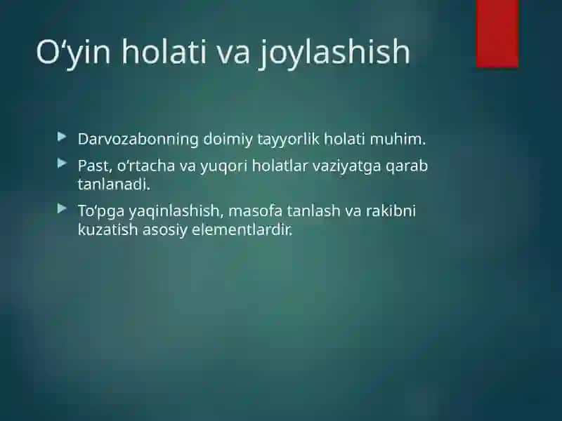 Darvozabonning o’yin texnikasi 4