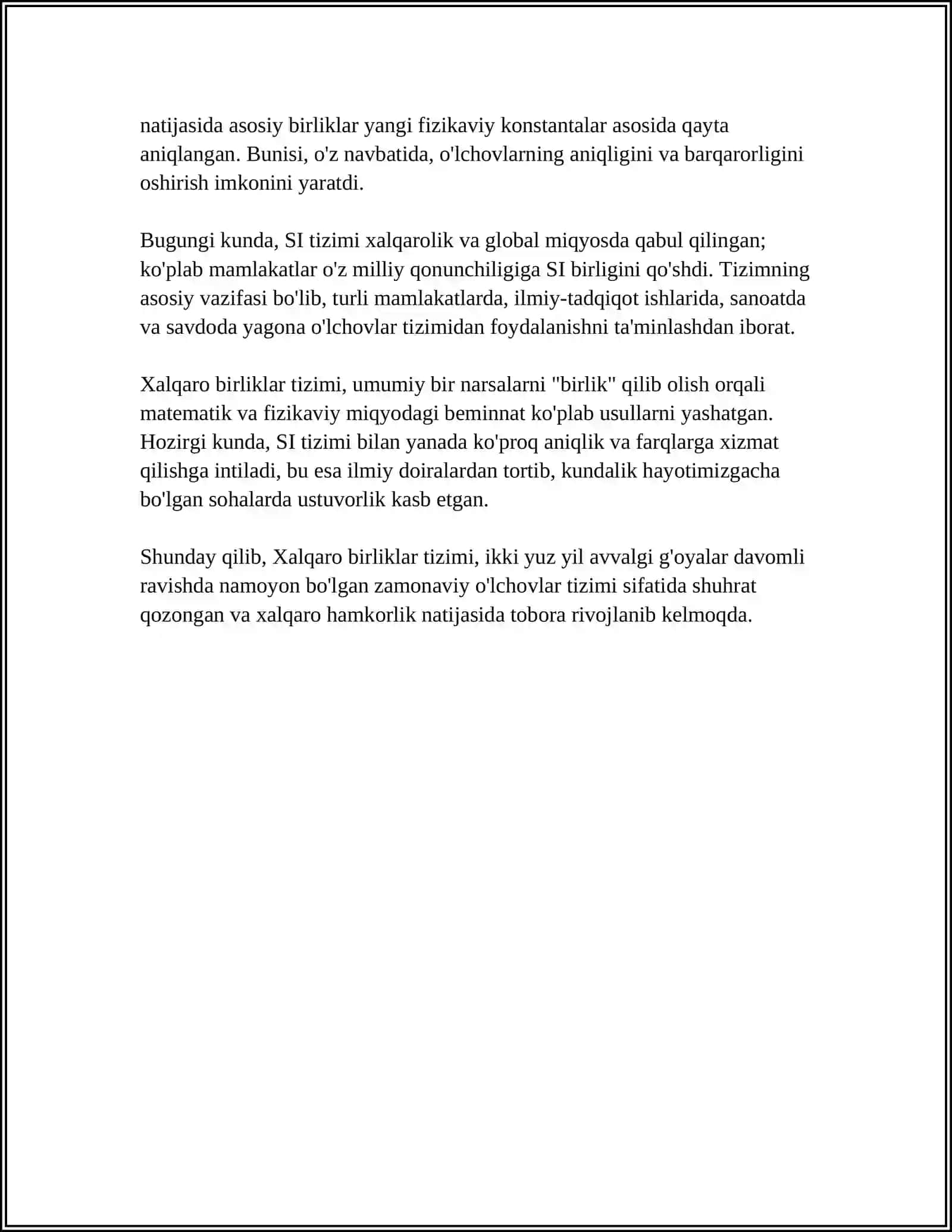 XALQARO BIRLIKLARI TIZIMI (SI) 4