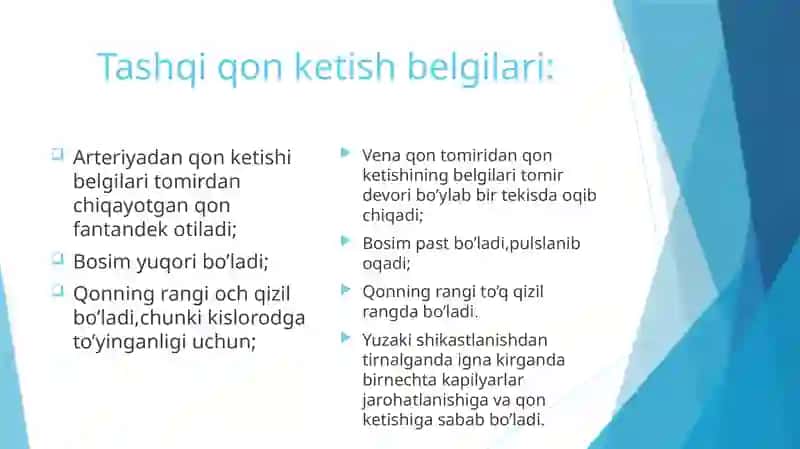 Qon ketish turlari va usullari 4