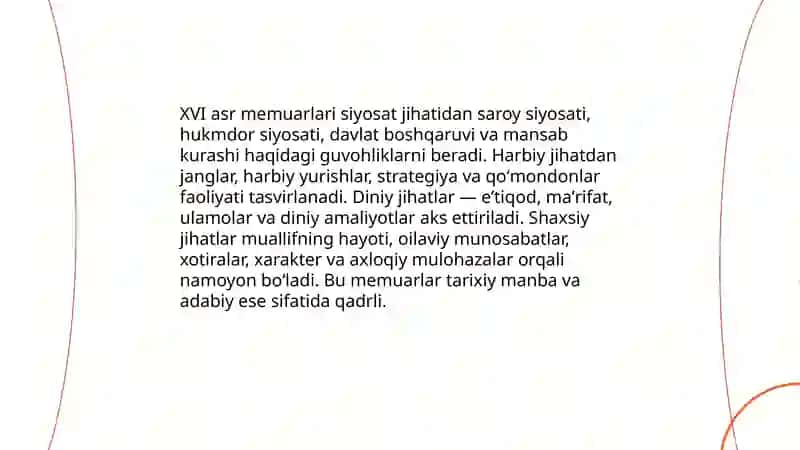 XVI asr adabiyotida memuar janrlarning oʻrni 4