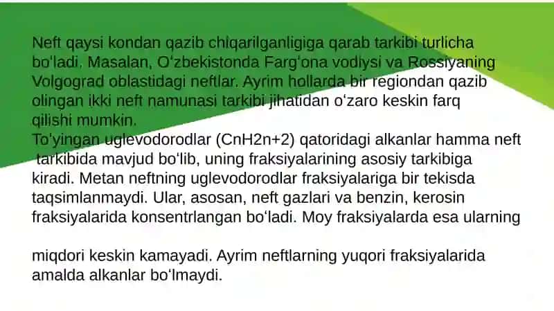 Neft tarkibidagi alkanlarni umumiy xossalari 4
