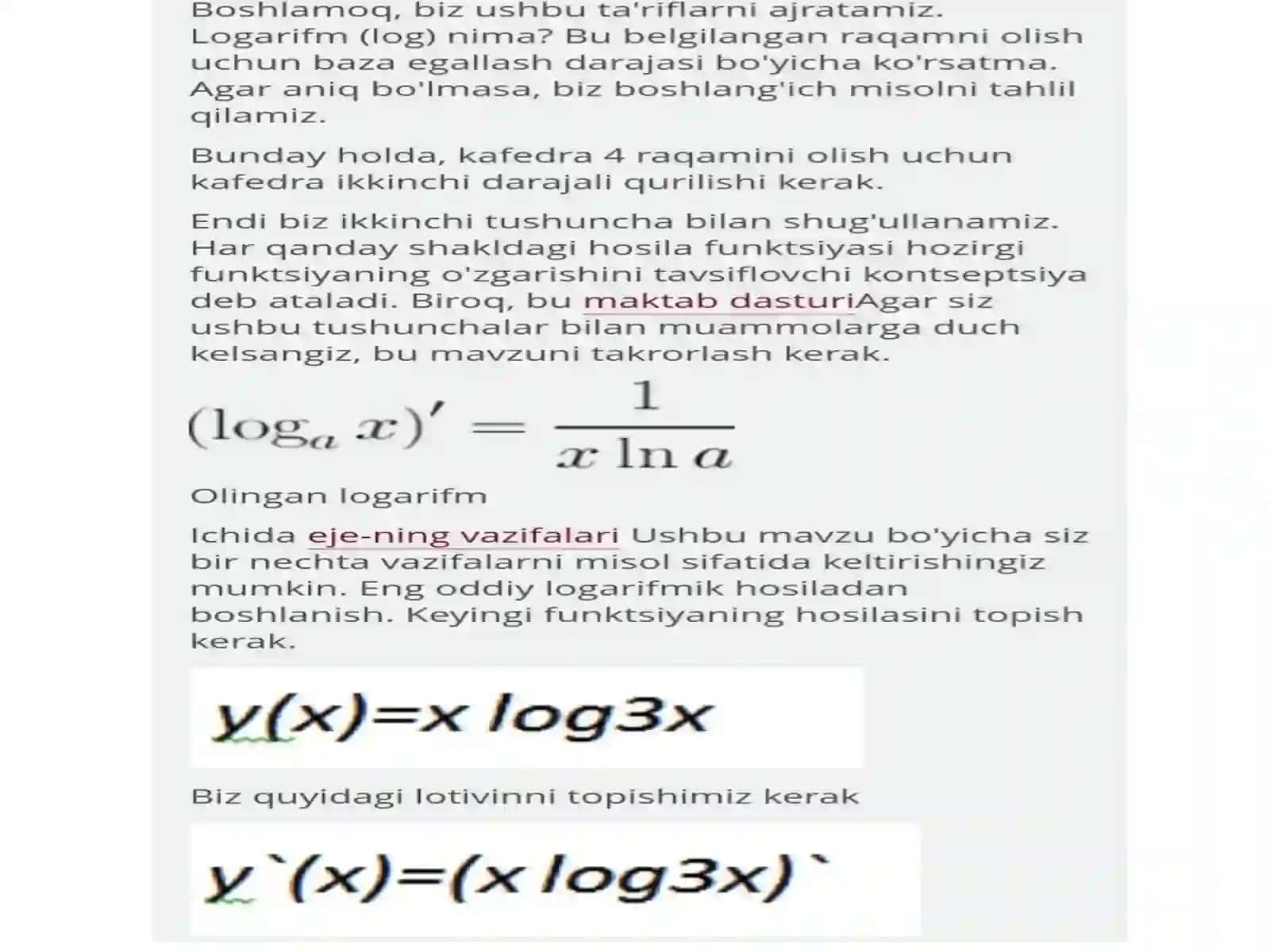Logarifm formulalari va misollar 4