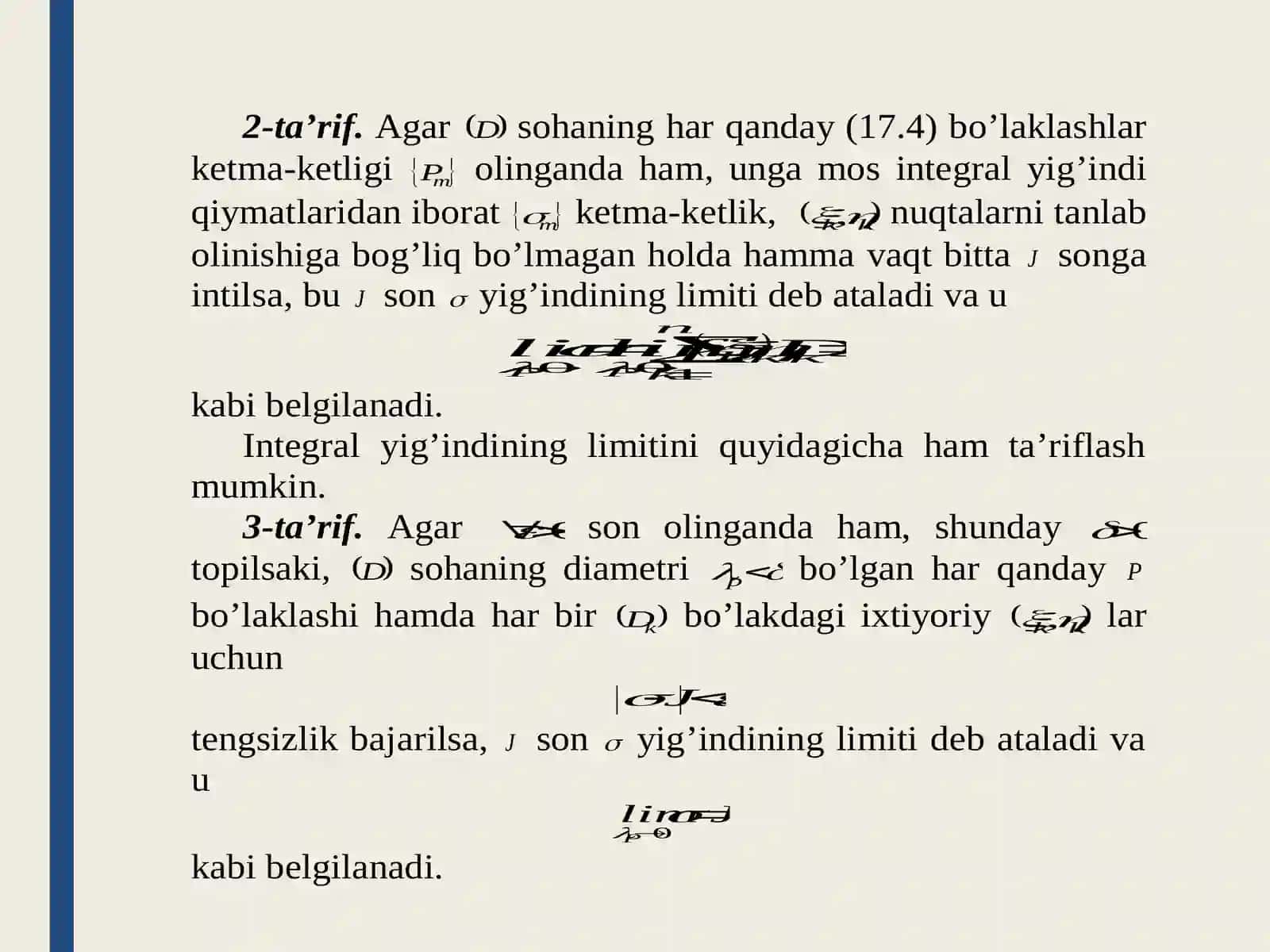 Ikkikarrali integral. Darbu yig‘indilari va xossalari 4
