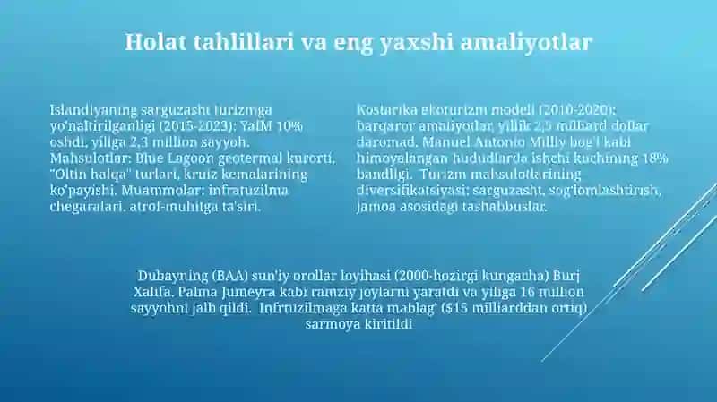 Turizm va tur mahsulotlari ishlab chiqarish holati 4