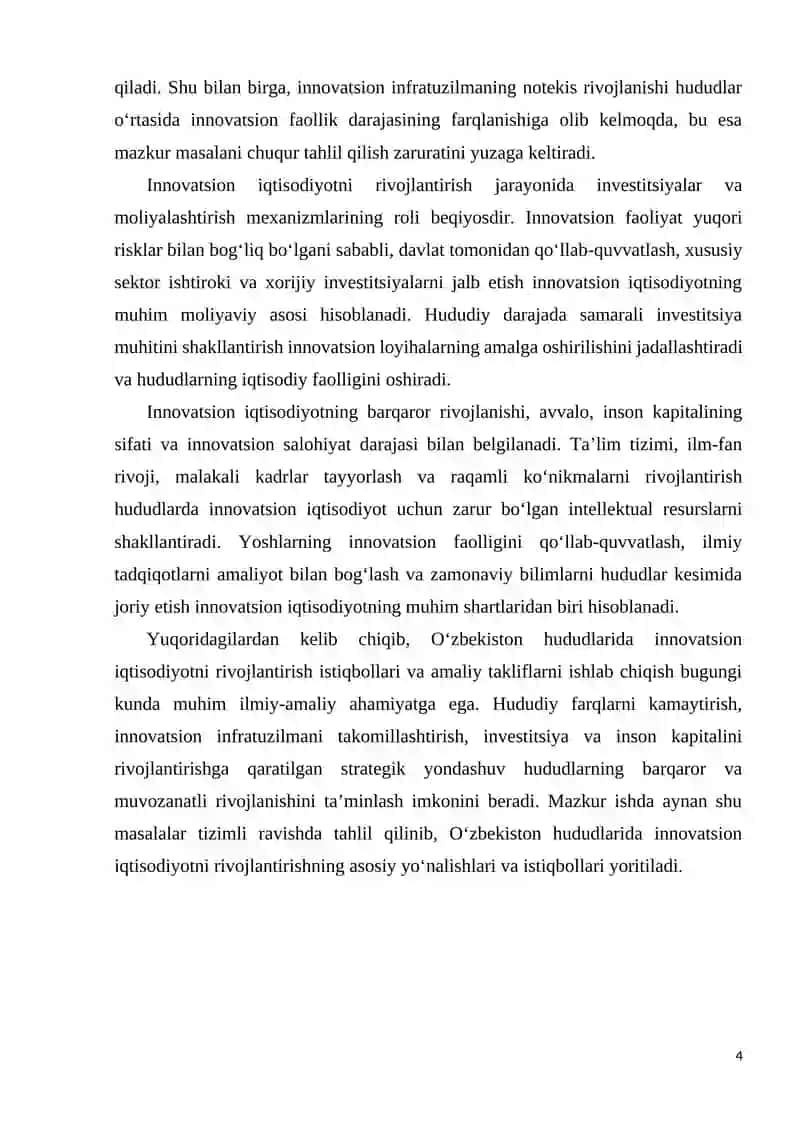 O'zbekiston hududlarida innovatsion iqtisodiyotni rivojlantirish istiqbollari 4