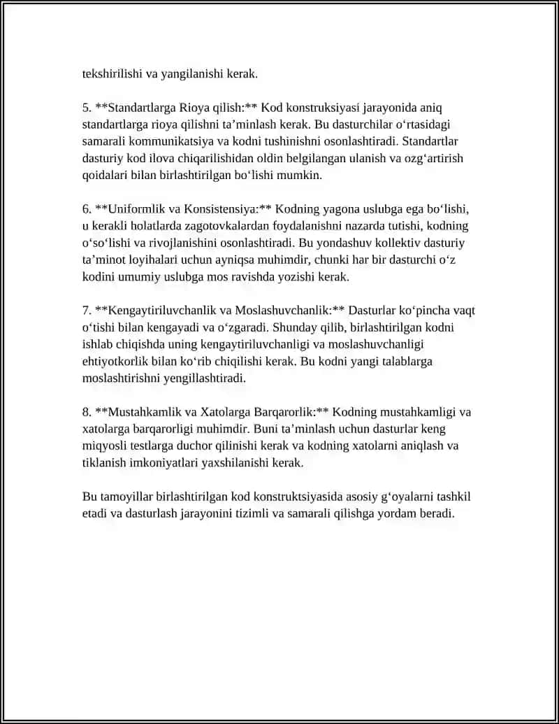 BIRLASHTIRILGAN KOD KONSTRUKTSIYASI TAMOYILLARI 4