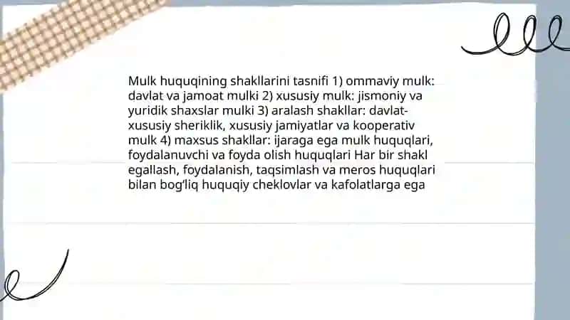 Mulk huquqining shakllari ommaviy va xususiy mulk 4