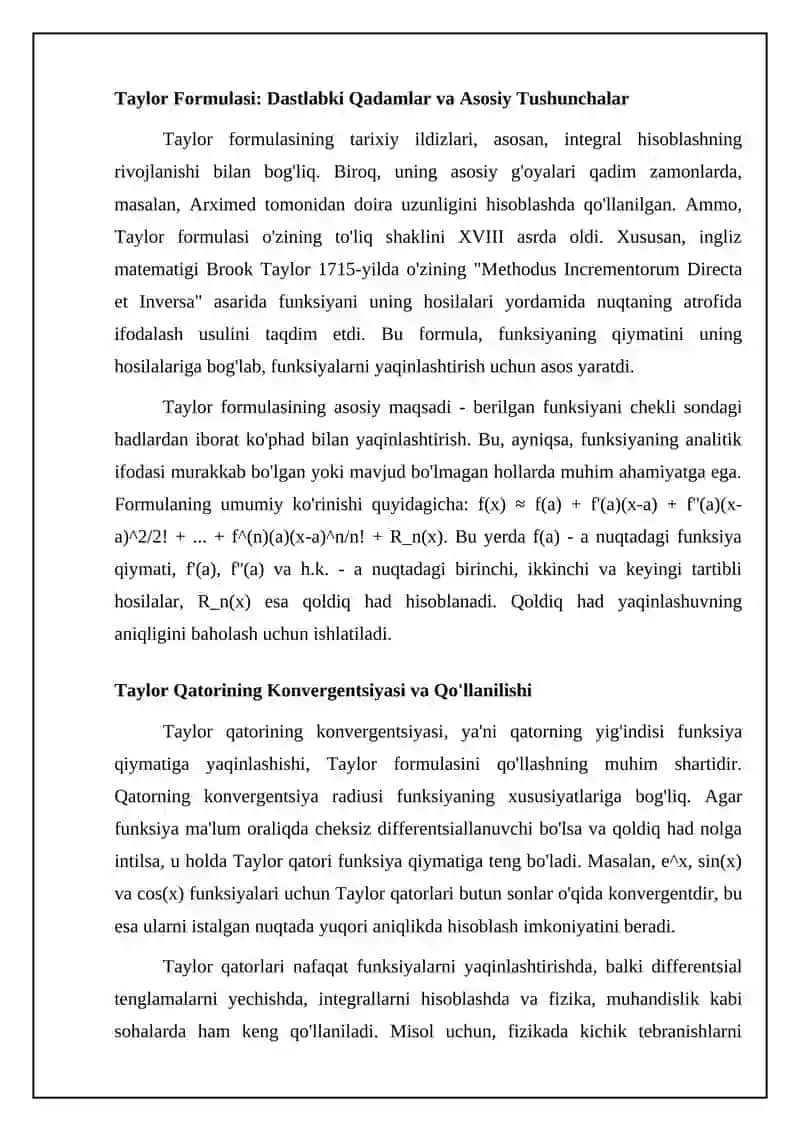 Darajali qatorlar teylor formulasi va teylor qatori 4