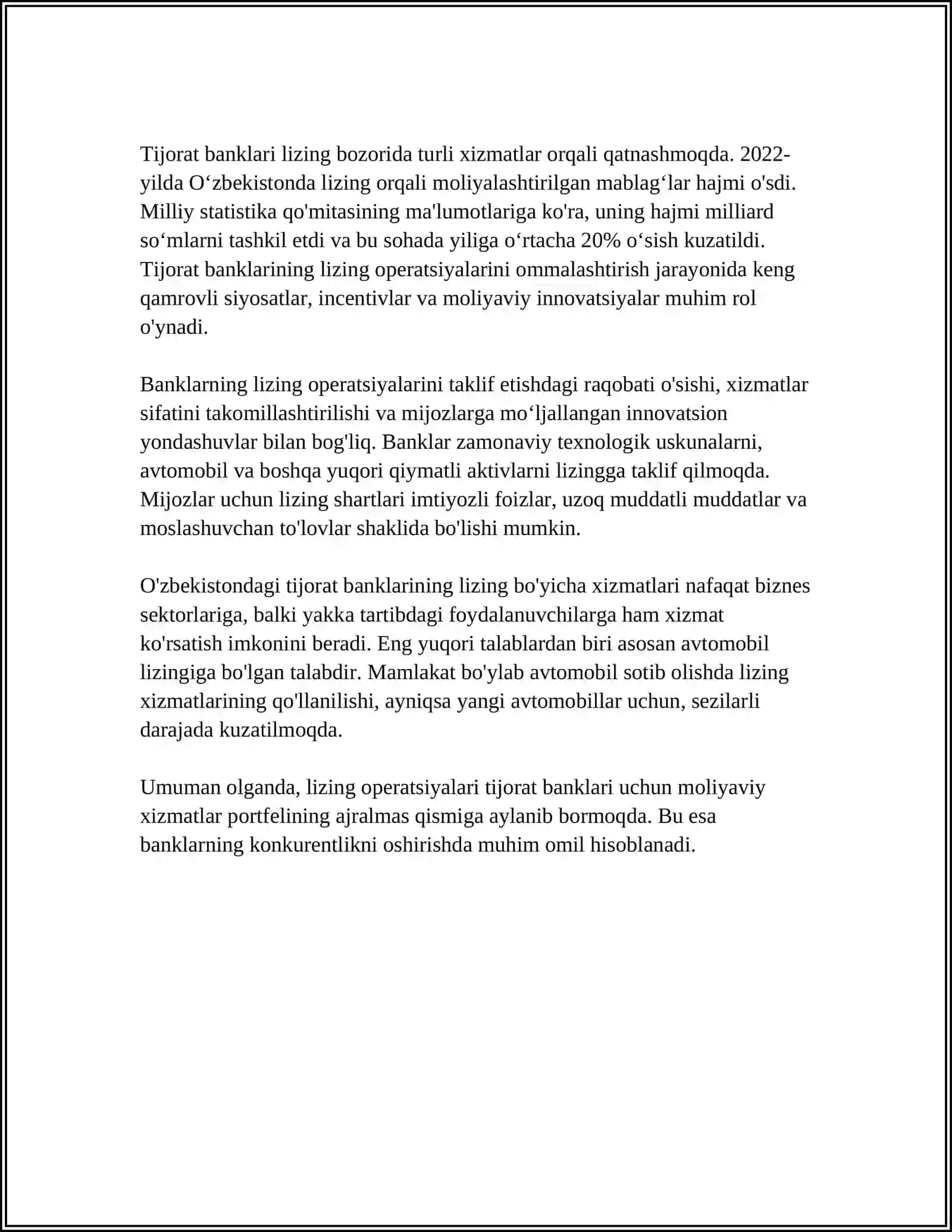 TIJORAT BANKLARINING LIZING OPERATSIYALARINI 4