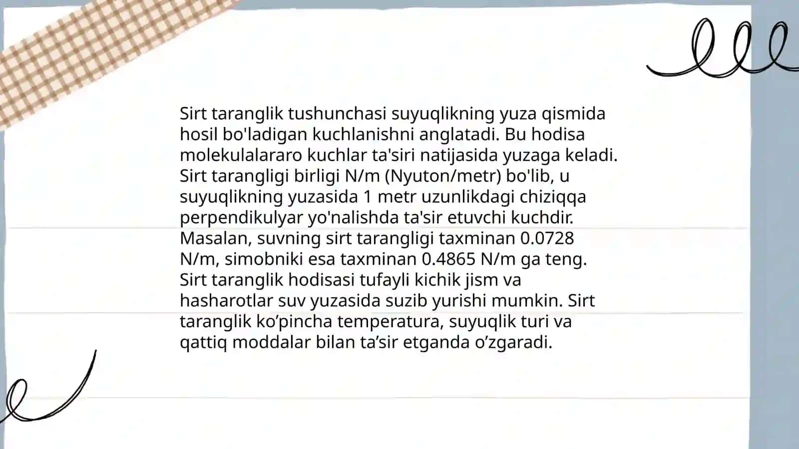 Sirt taranglikning o'lchov tushunchasi 4