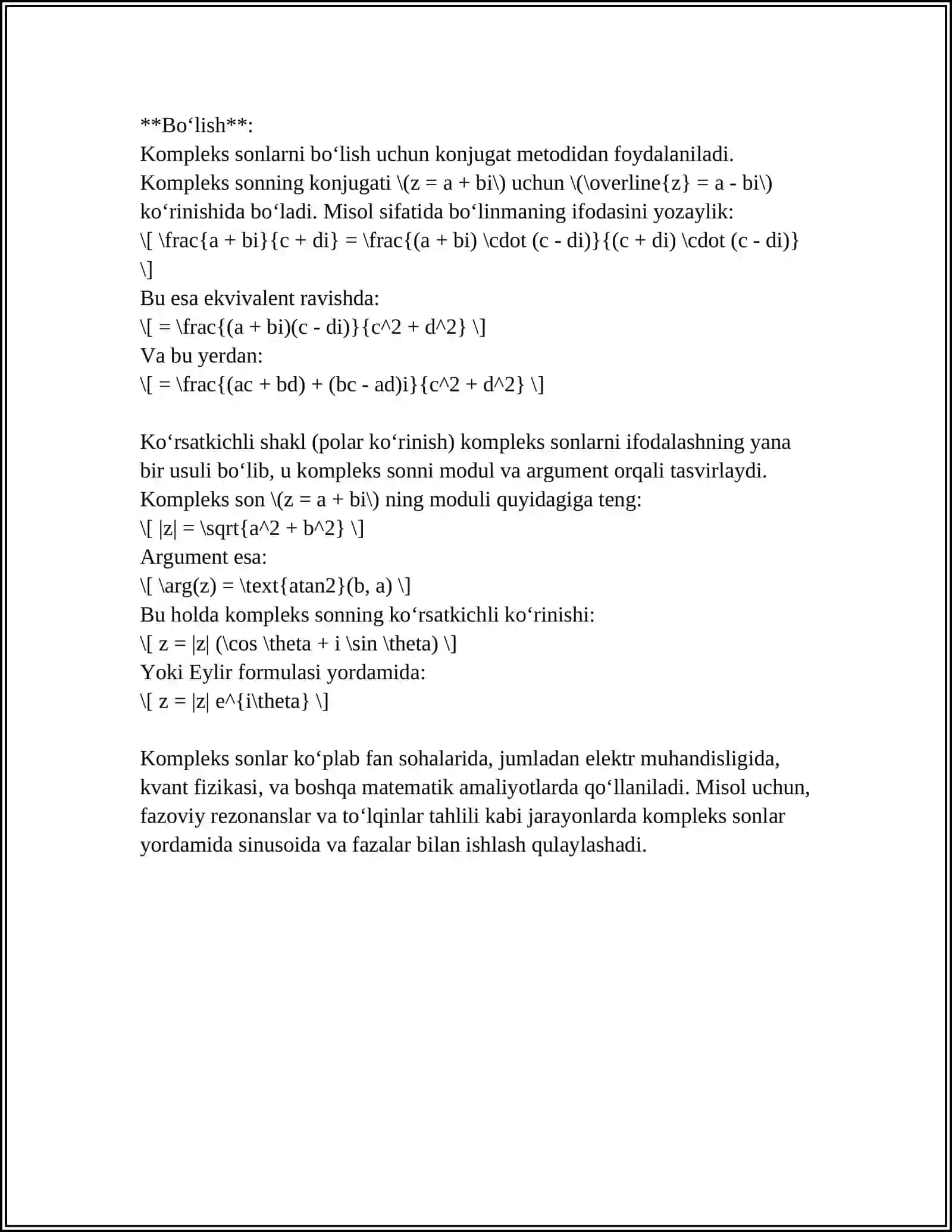 KOMPLEKS SONLAR TUPLAMINING XOSSALARI 4