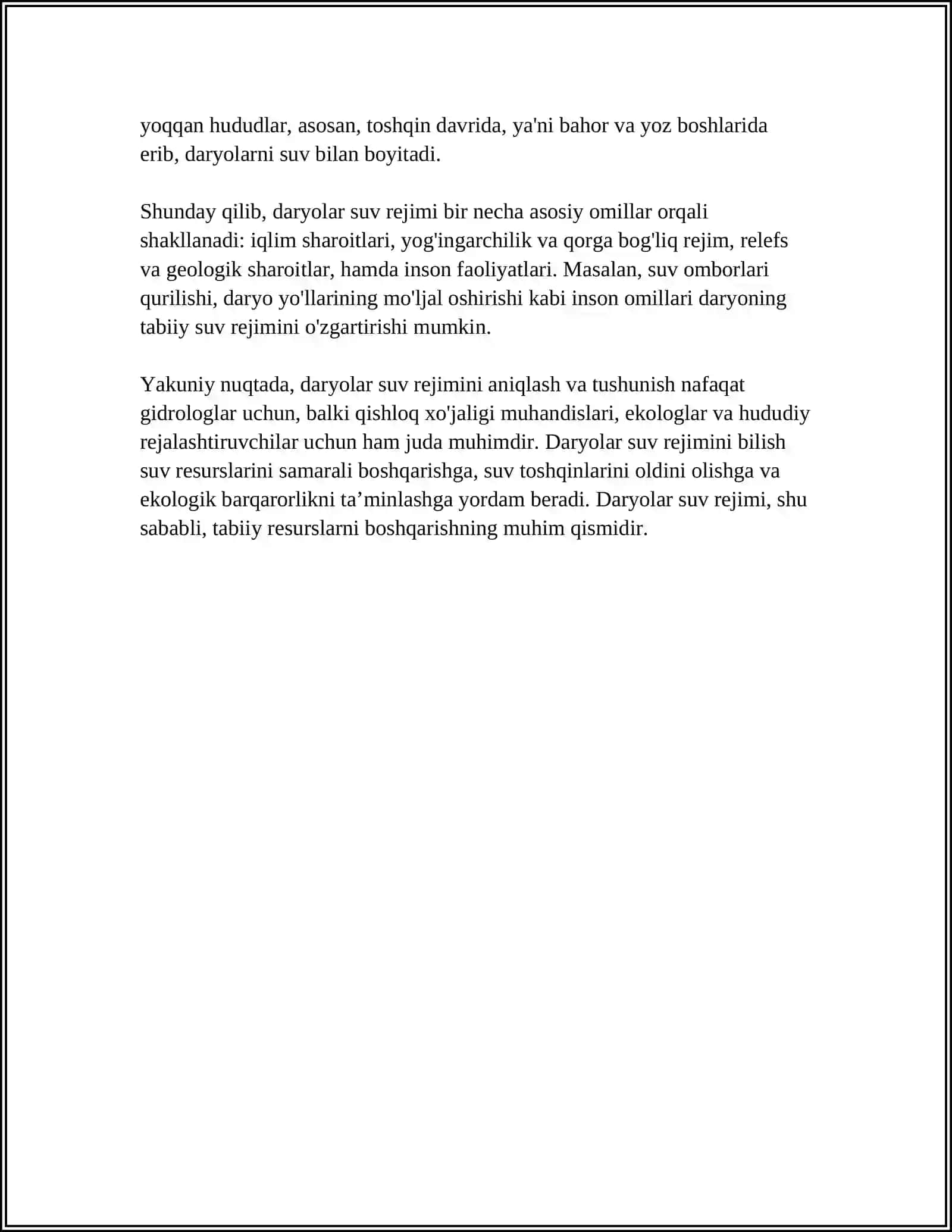 DARYOLAR SUV REJIMINING ASOSIY XUSUSIYATLARI 4