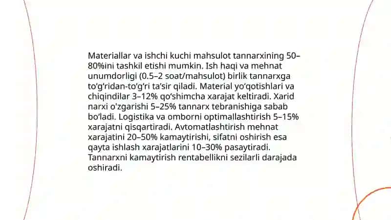 Qurilish mahsulotining o'ziga tushuvchi asosiy tannarx elementlari 4