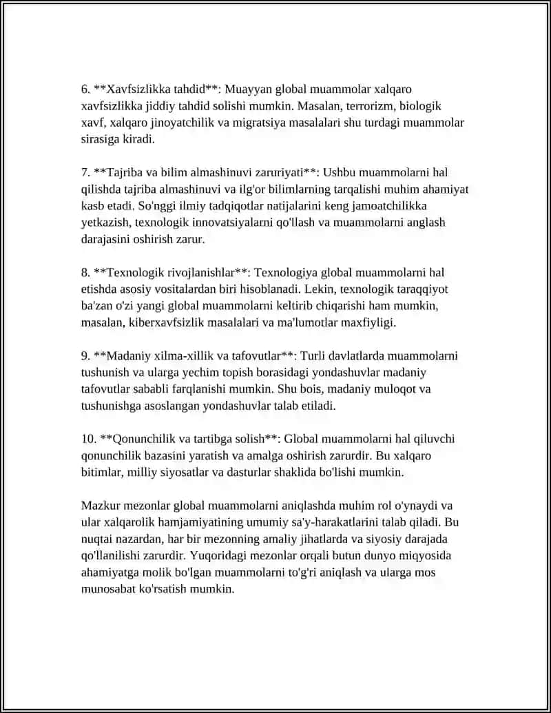 GLOBAL MUAMMOLARNING MEZONLARI VA DARAJALARI 4
