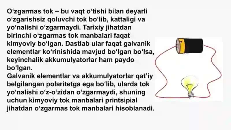 O'zgarmas va o'zgaruvchan to'k manbalari 4