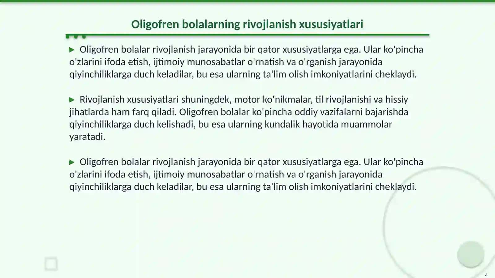 Oligofren bolalar tasnifi 4