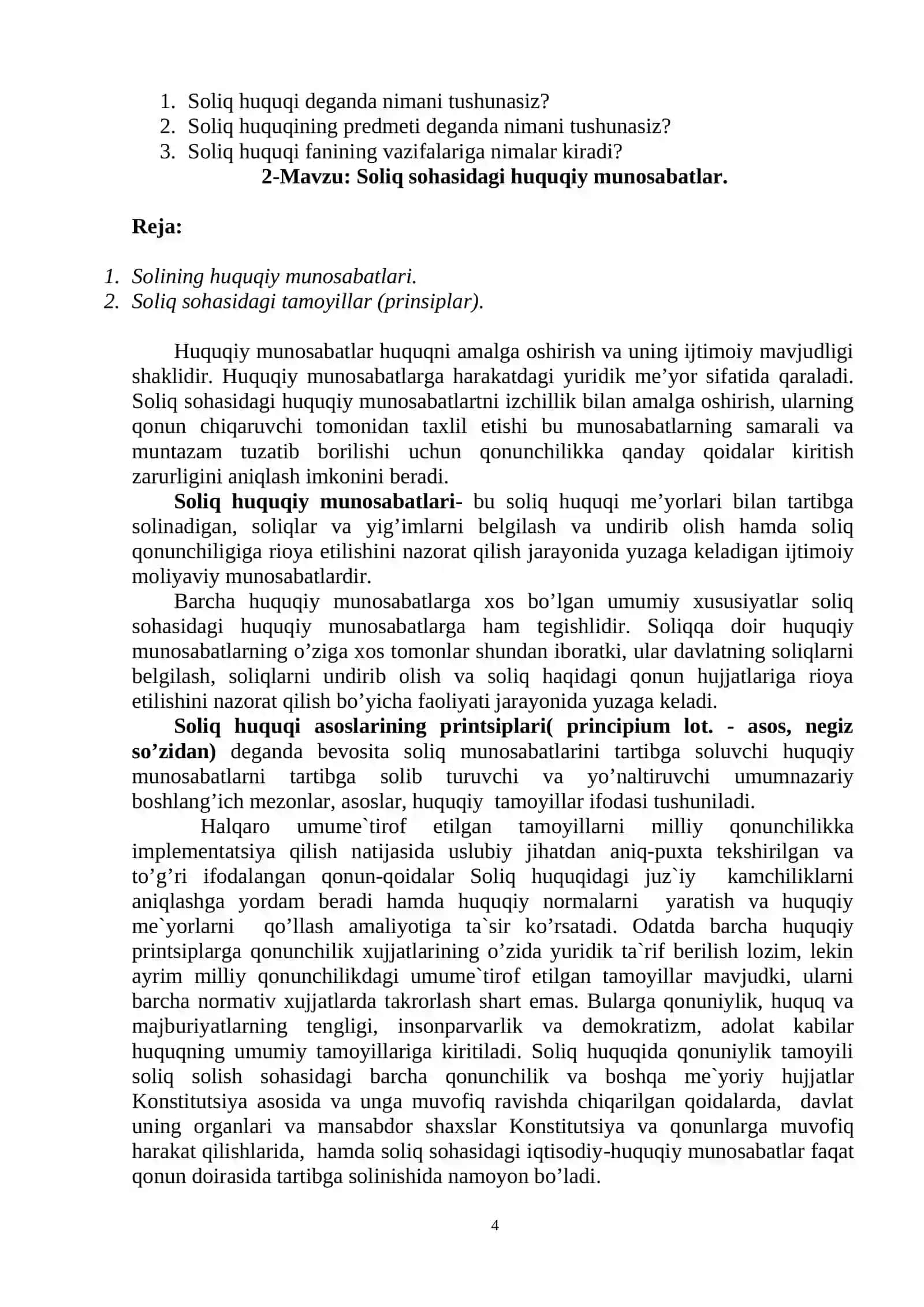 Soliq huquqi asoslari ma'ruzalar 4