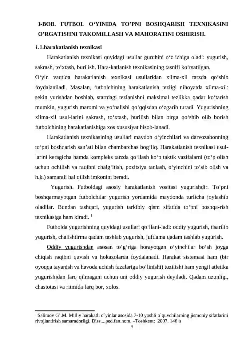 Yosh futbolchilarni tayyorlash jrayonida avlodni sog‘lom 4