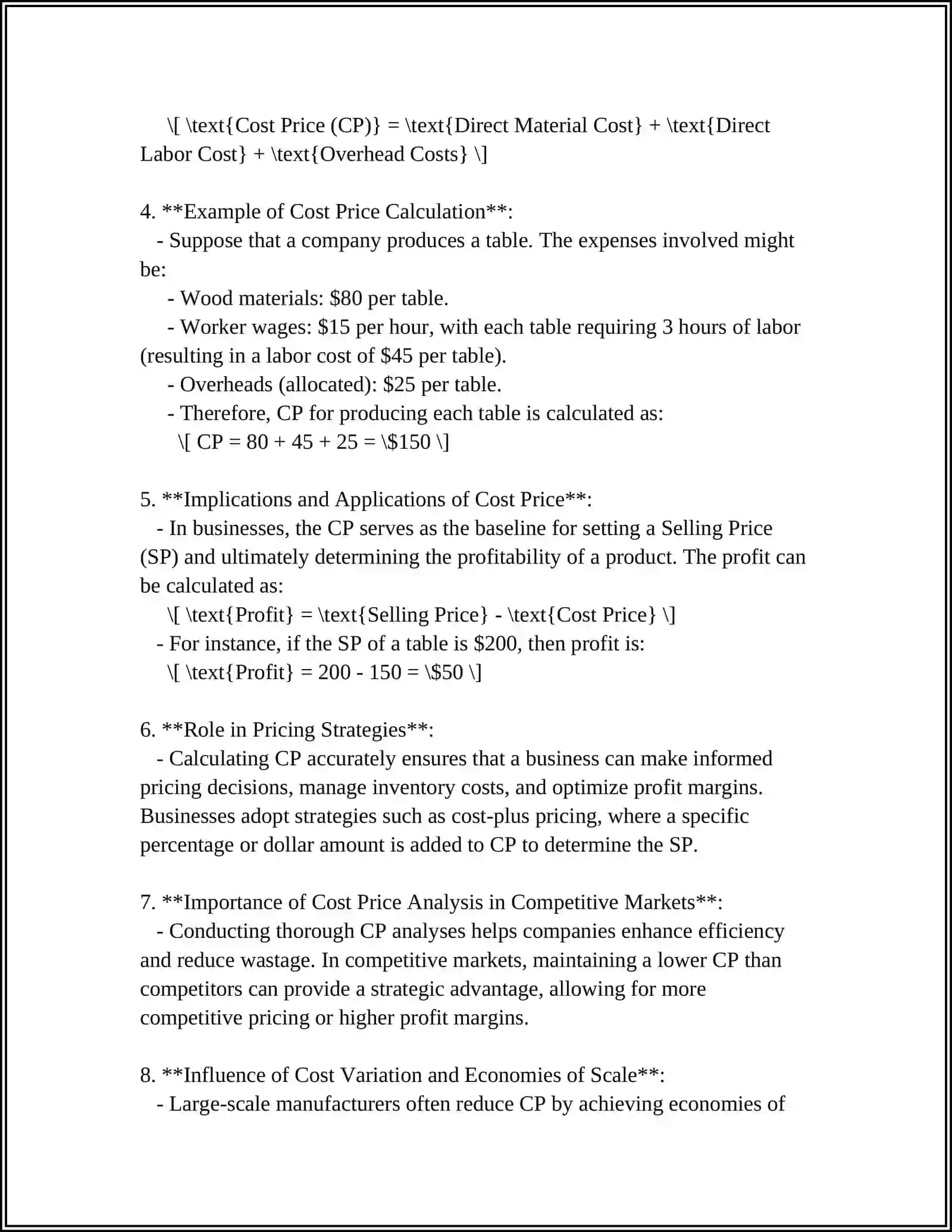 Cost Price Overview 4