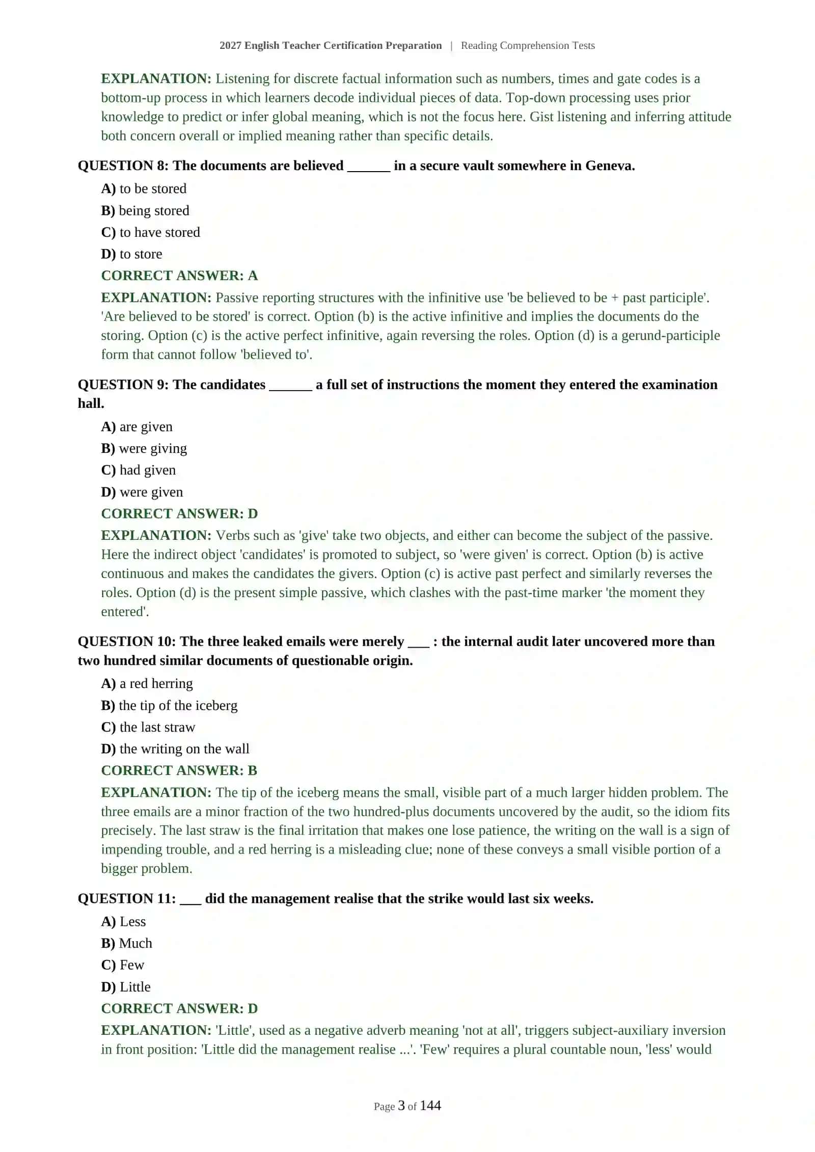 ENGLISH LANGUAGE TEACHER ASSESSMENT - READING COMPREHENSION TESTS - 2027 CERTIFICATION PREPARATION 4