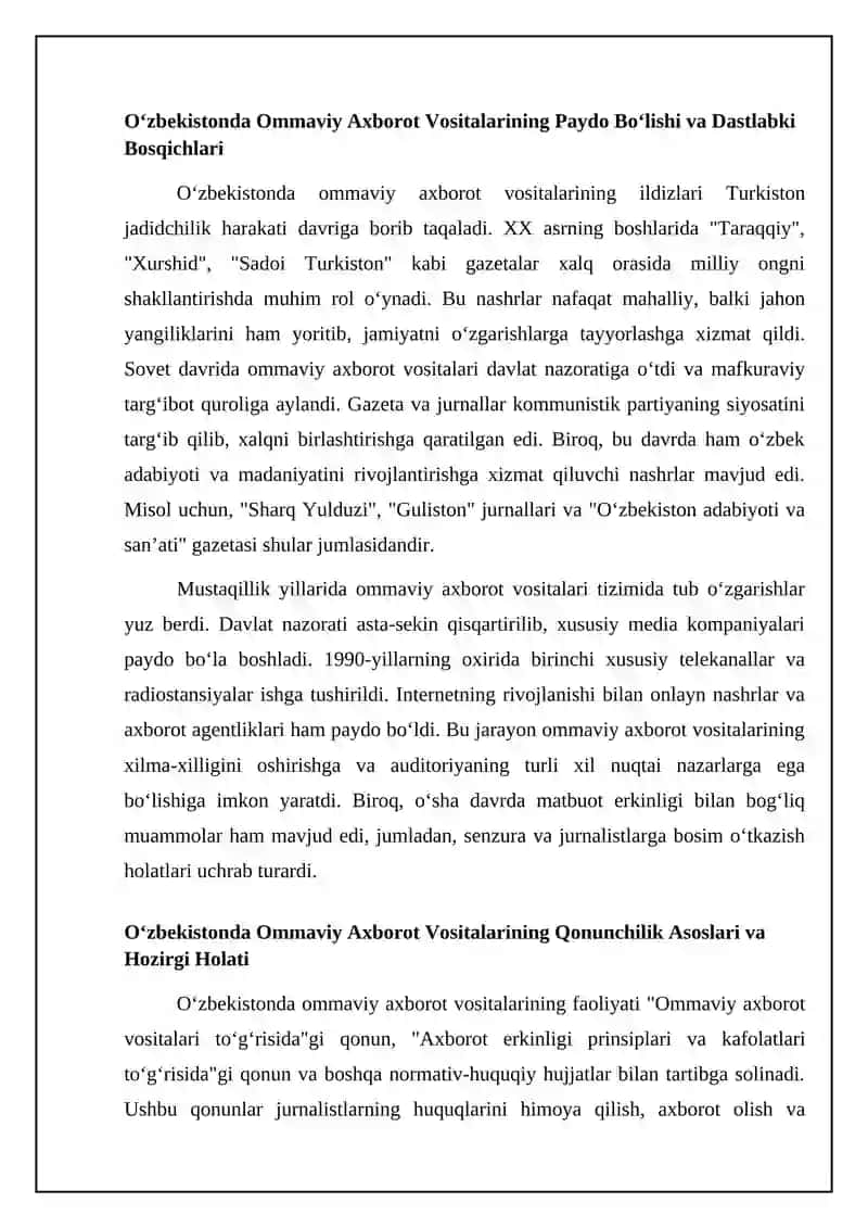 O'zbekistonda ommaviy axborot vositalarining faoliyati 4