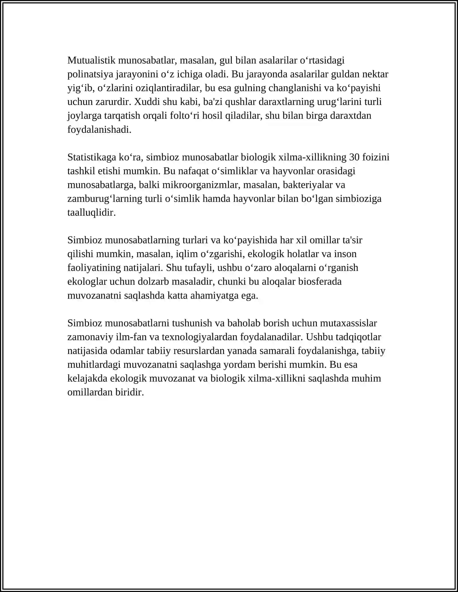 TIRIK ORGANIZMLARNING OʻZARO MUNOSABAT SHAKLLARI 4