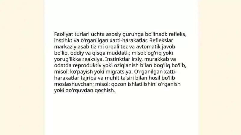 Hayvonlarda faoliyat tushincasi 4