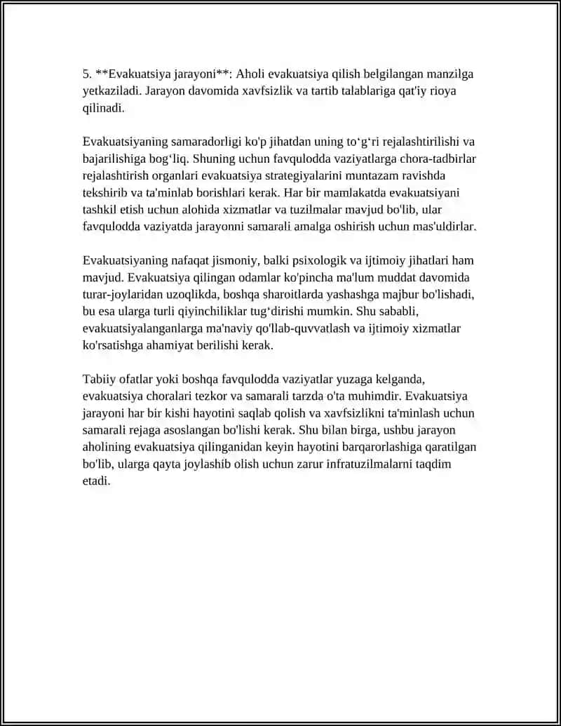 EVAKUATSIYA NIMA. VA TURLARI 4