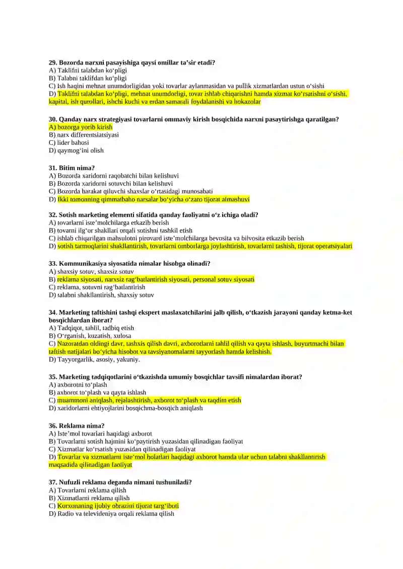 Yakuniy marketing test javoblari bilan 4