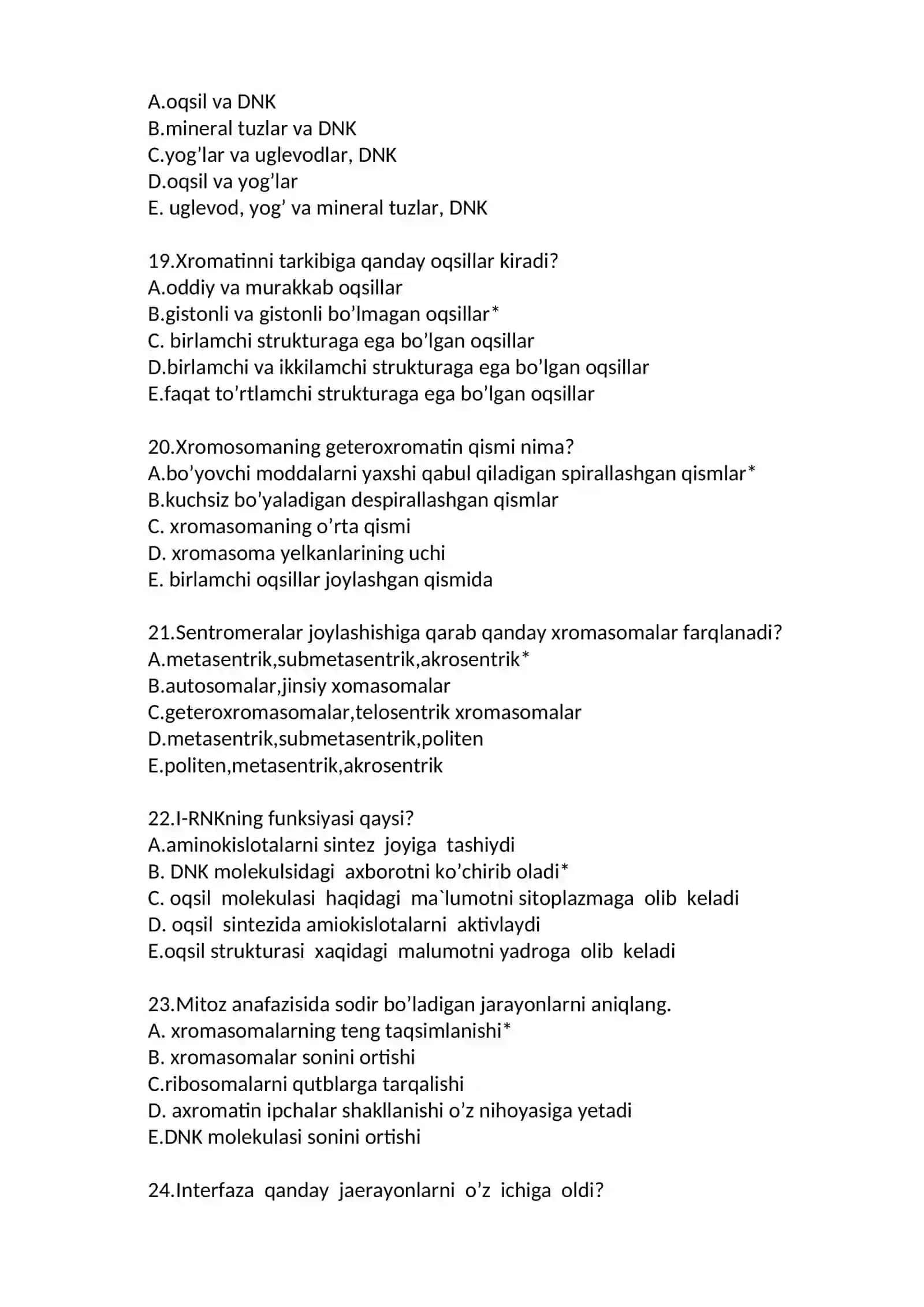 Biologiya savollari to'plami 4